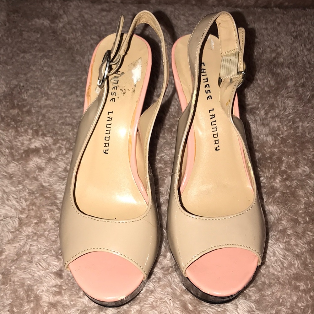 Tan and pink heels